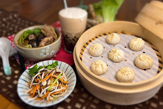 Xiao Long Bao, Chicken vermicelli with mushroom and sesame oil, Tofu strips salad, Bubble milk tea. Taiwan Traditional Delicacies Experience-A (Taipei Cooking Class) - Quick hits before you cook
