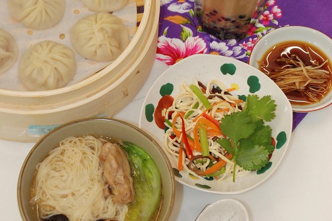 Xiao Long Bao, Chicken vermicelli with mushroom and sesame oil, Tofu strips salad, Bubble milk tea. Taiwan Traditional Delicacies Experience-A (Taipei Cooking Class) - Chicken vermicelli with mushroom and sesame oil: comfort food done the Taiwan way